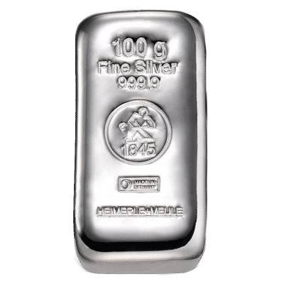 100 g Silberbarren - Heimerle + Meule rechteckig LBMA - zertifiziert Bild von 100 g Silberbarren - Heimerle + Meule rechteckig LBMA - zertifiziert