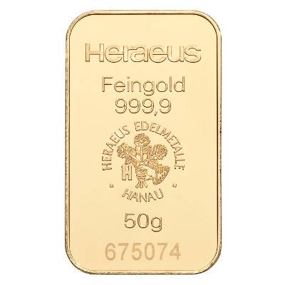 Bild von 50 g Goldbarren - Heraeus