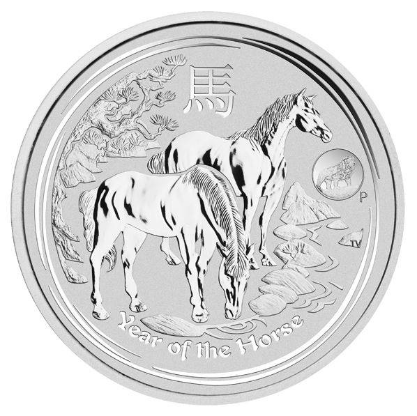Bild von 1 oz Lunar II Silber - Pferd 2014 - Privy Mark Löwe