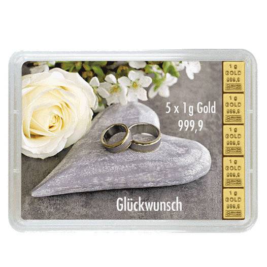 Bild von Geschenkmotivbarren - 5 g Goldbarren - Hochzeit