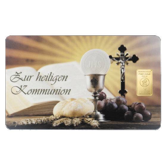 Geschenkmotivbarren - 1 g Goldbarren Heimerle + Meule - Heilige Kommunion Bild von Geschenkmotivbarren - 1 g Goldbarren Heimerle + Meule - Heilige Kommunion