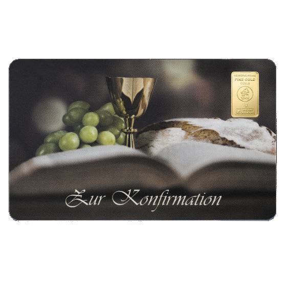 Geschenkmotivbarren - 1 g Goldbarren Heimerle + Meule - Zur Konfirmation Bild von Geschenkmotivbarren - 1 g Goldbarren Heimerle + Meule - Zur Konfirmation