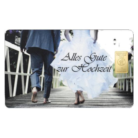 Geschenkmotivbarren - 1 g Goldbarren Heimerle + Meule - Alles Gute zur Hochzeit Bild von Geschenkmotivbarren - 1 g Goldbarren Heimerle + Meule - Alles Gute zur Hochzeit