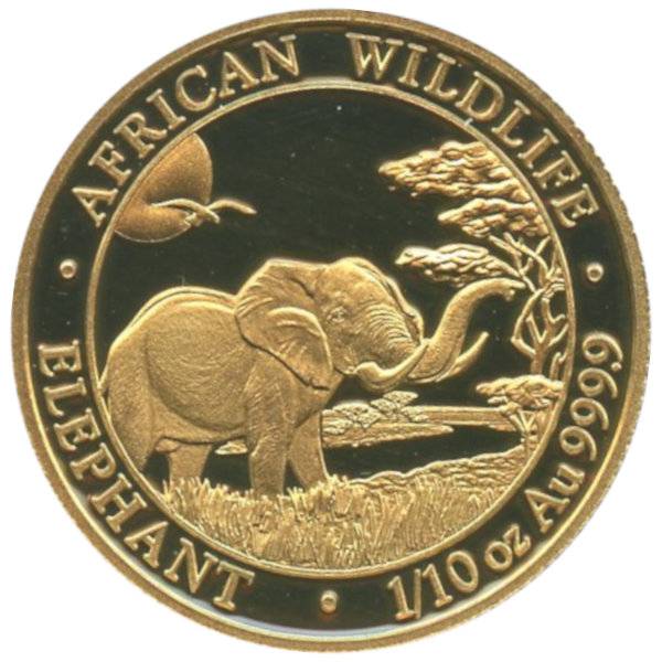 1/10 oz Somalia Elefant Gold - 2019 Bild von 1/10 oz Somalia Elefant Gold - 2019