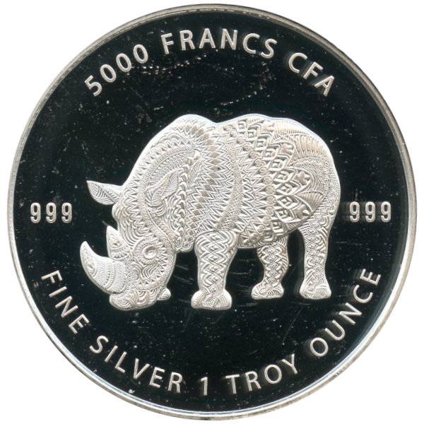 1 oz Mandala Nashorn Tschad Silber - 2018 Bild von 1 oz Mandala Nashorn Tschad Silber - 2018