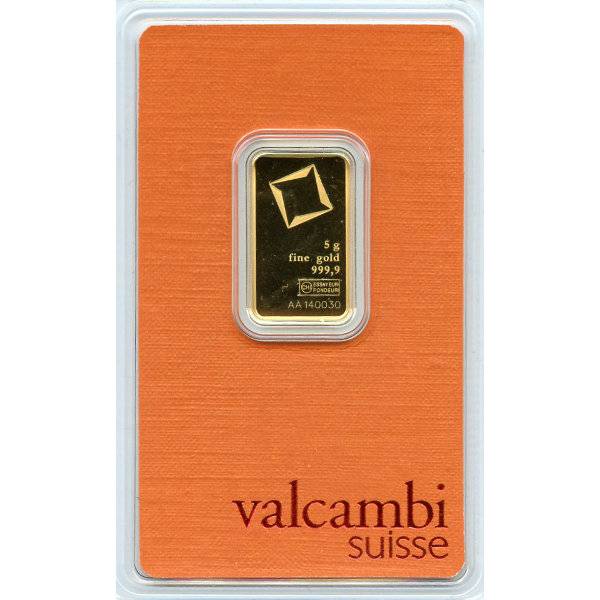 5 g Goldbarren Valcambi geprägt Bild von 5 g Goldbarren Valcambi geprägt
