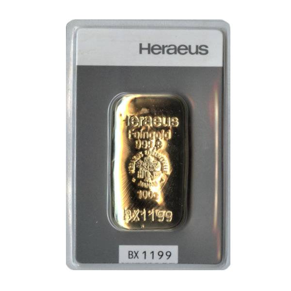 100 g Goldbarren - Heraeus gegossen Bild von 100 g Goldbarren - Heraeus gegossen