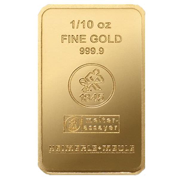 1/10 oz Goldbarren Heimerle + Meule geprägt Bild von 1/10 oz Goldbarren Heimerle + Meule geprägt