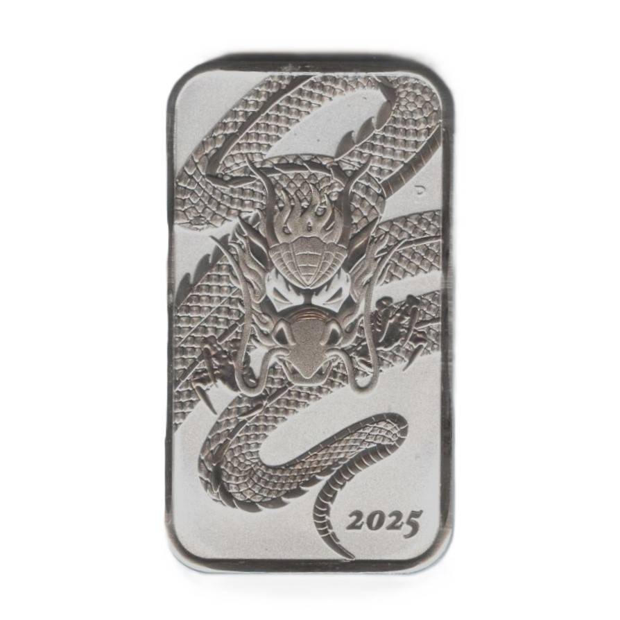 1 oz Silber Münzbarren Perth Mint Rectangular Dragon 2025 - 19% MwSt. Bild von 1 oz Silber Münzbarren Perth Mint Rectangular Dragon 2025 - 19% MwSt.