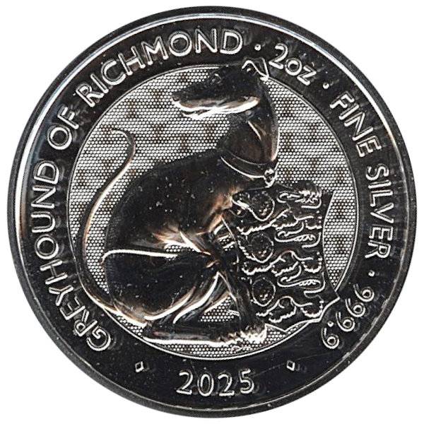 2 oz Silber Tudor Beasts - Greyhound - 2025 - MwSt.19% Bild von 2 oz Silber Tudor Beasts - Greyhound - 2025 - MwSt.19%