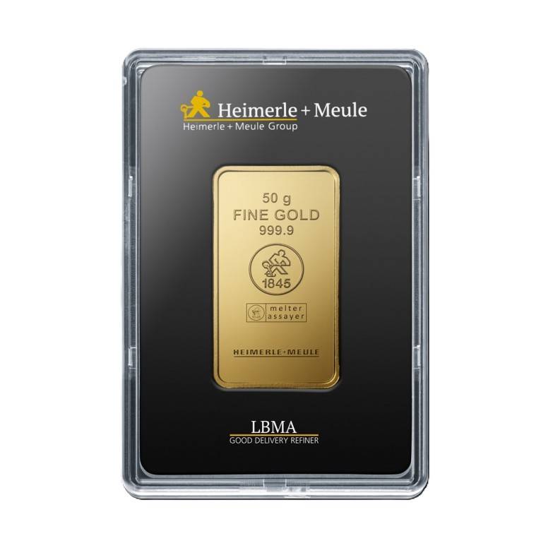 Bild von 50 g Goldbarren - Heimerle + Meule geprägt