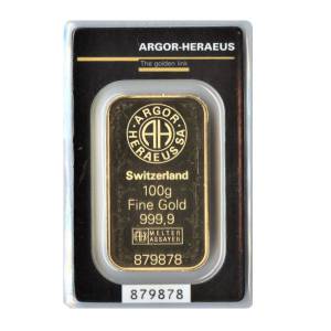 Bild von 100 g Goldbarren - Argor-Heraeus - geprägt